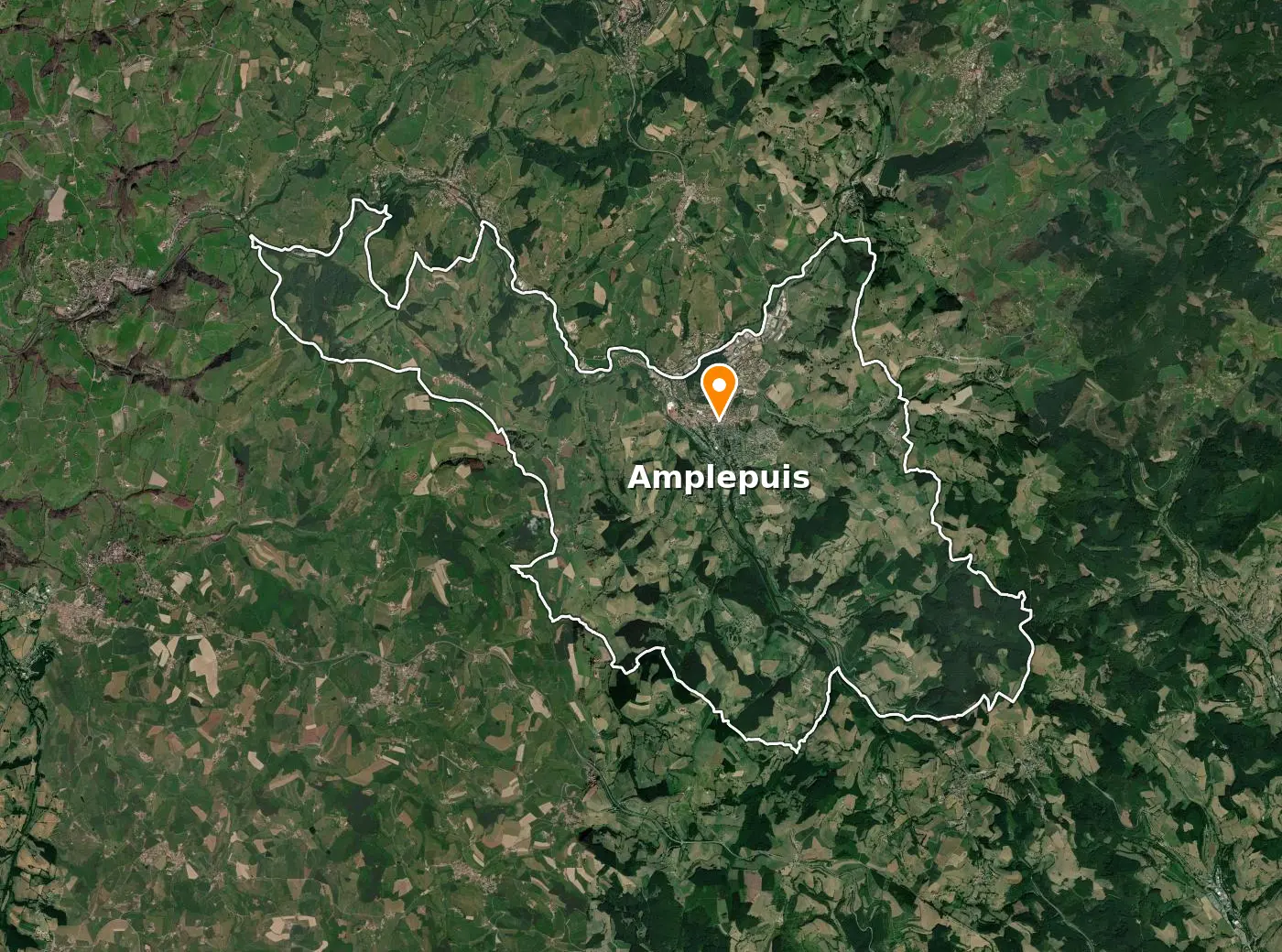 Vue satellite de la commune de Amplepuis avec son contour