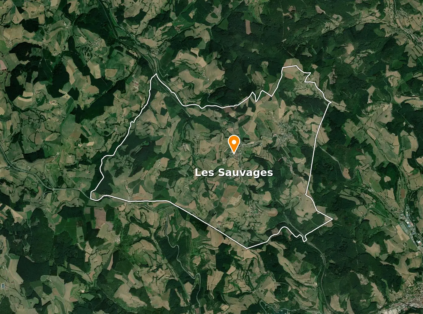 Vue satellite de la commune de Les Sauvages avec son contour