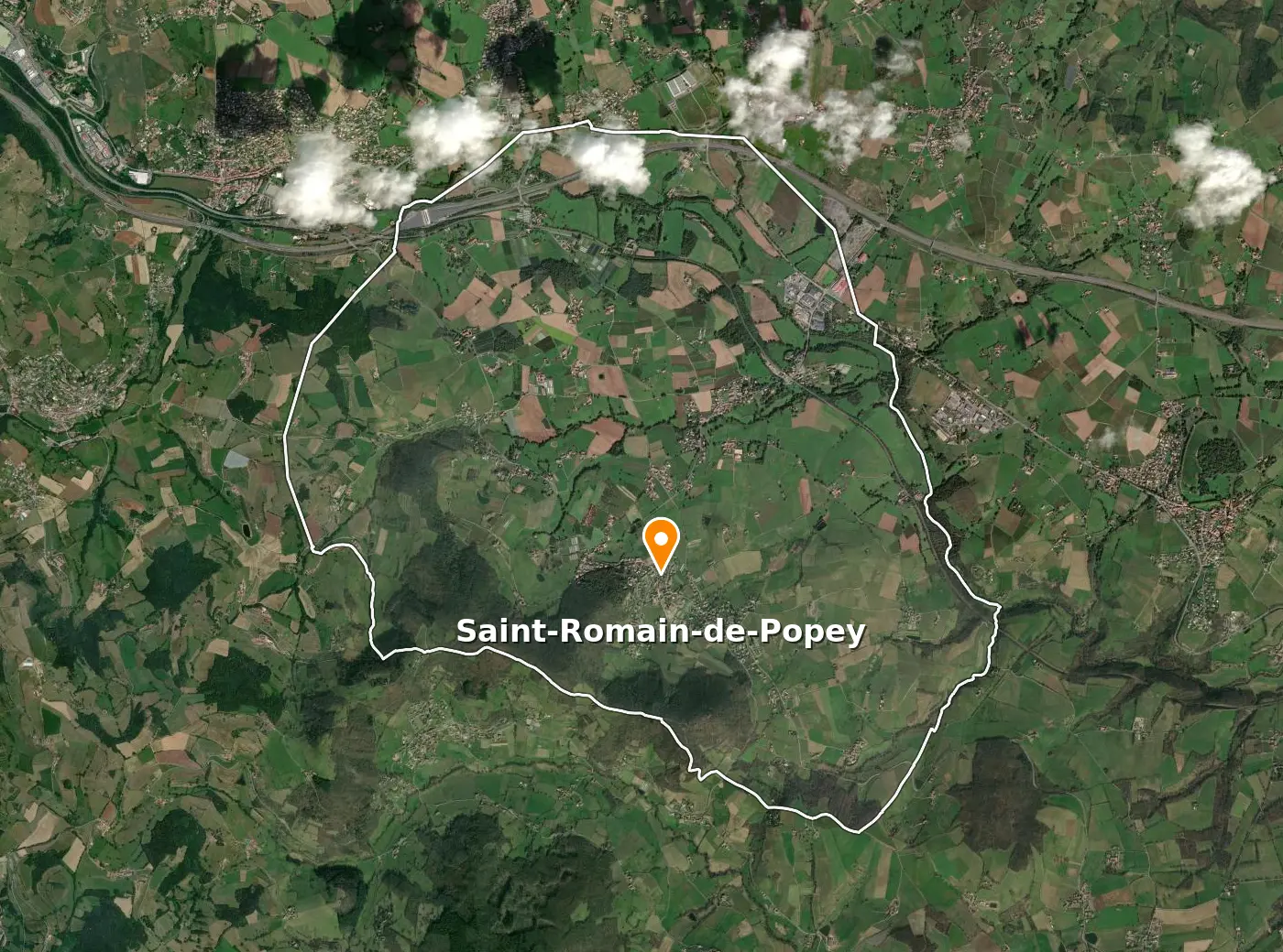 Vue satellite de la commune de Saint-Romain-de-Popey avec son contour