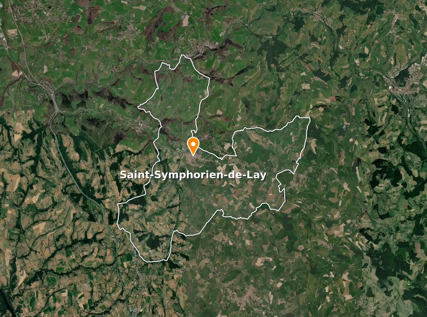 Vue satellite de la commune de Saint-Symphorien-de-Lay avec son contour